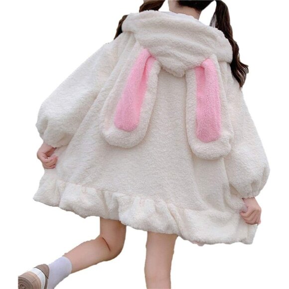 Women's Kawaii Anime Bunny Ear Hoodies Rabbit Sweater Tops Lovely Fuzzy Fluffy